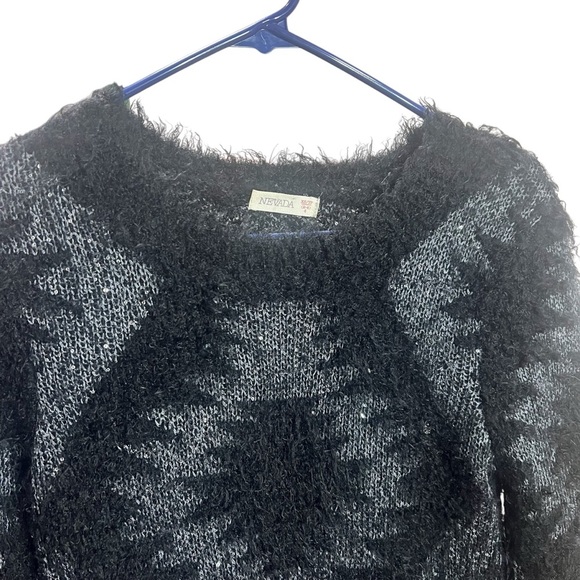 NEVADA Vintage Geometric Wool Blend Sweater Ribbed Black Knit Pullover Sequins - Picture 3 of 10